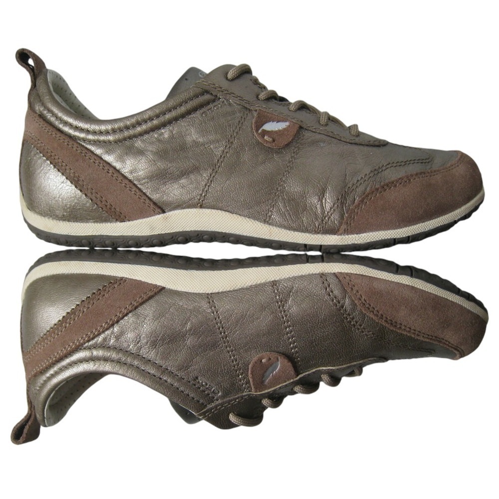 Geox Respira Womens Comfort Shoes Gold Leather/Suede Lightweight Walking Sneaker